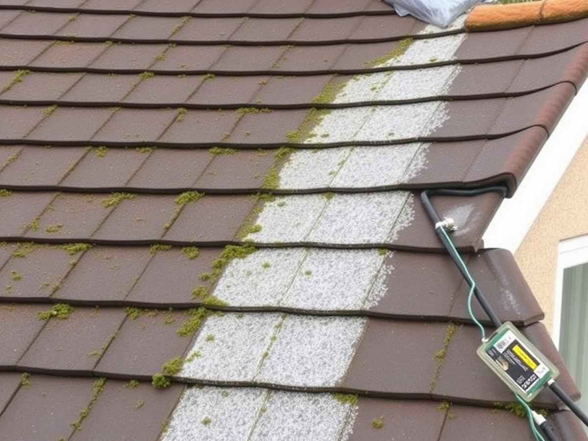 Moss being removed from a tiled roof in Walsall