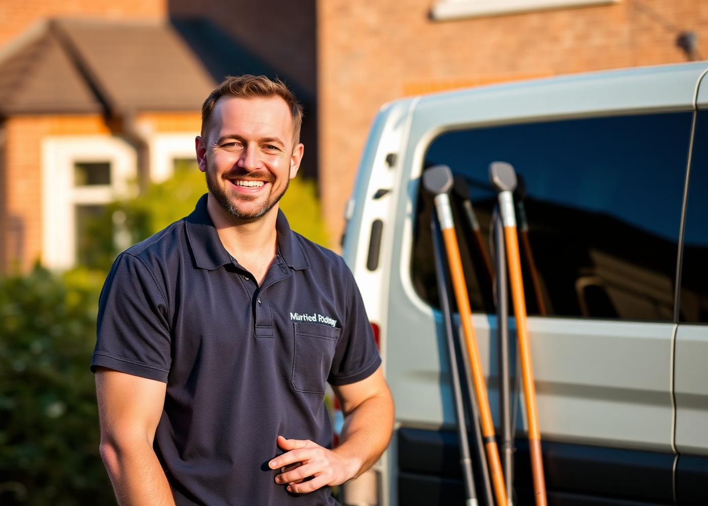 Mark Birch of Walsall Window & Gutter Cleaner beside the work van in Walsall