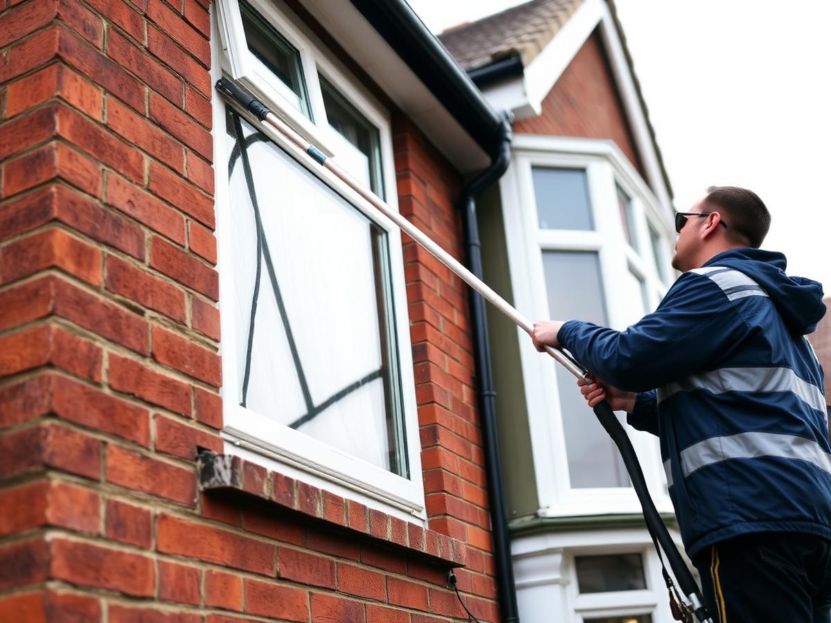 Window cleaner using a water fed pole on a Walsall home